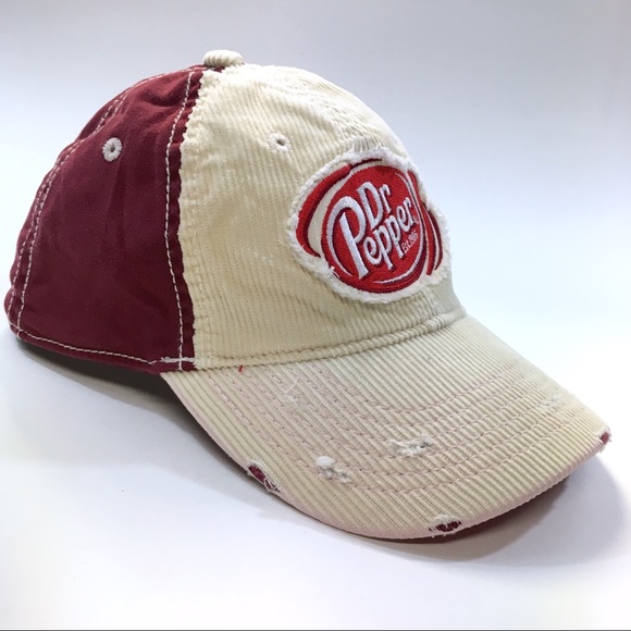 Falcon Accessories - Dr Pepper Distressed Cream Corduroy Burgundy Cap